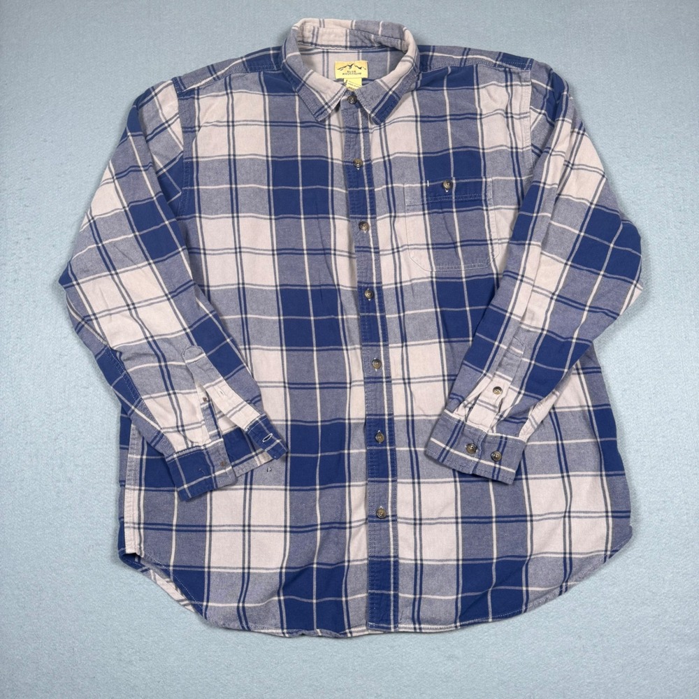 Blue Mountain Flannel Shirt Mens XL Blue White Plaid Long Sleeve Button Down